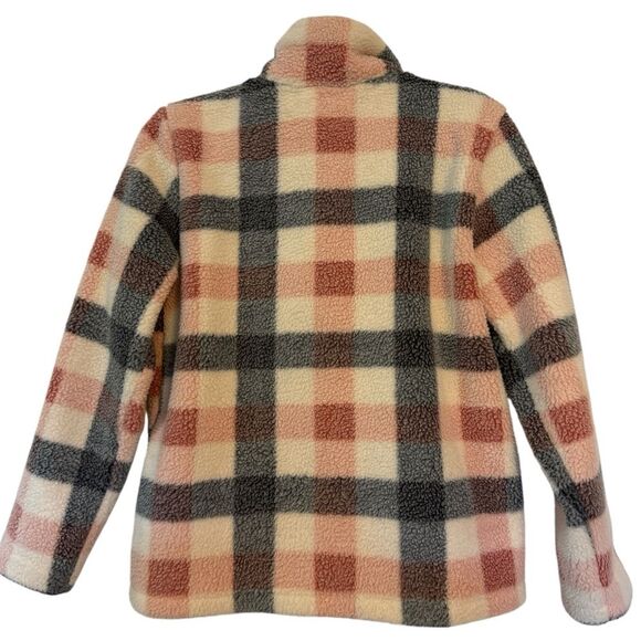Maurices White Gray Pink Plaid Sherpa Jacket Coat, Size M - Picture 3 of 9